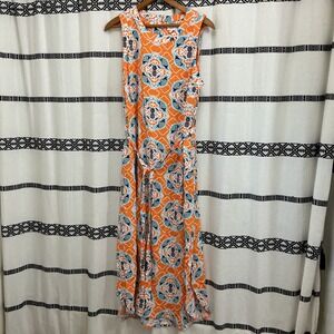 CROWN & IVY Orange Pineapple Floral Sleeveless Midi Dress L